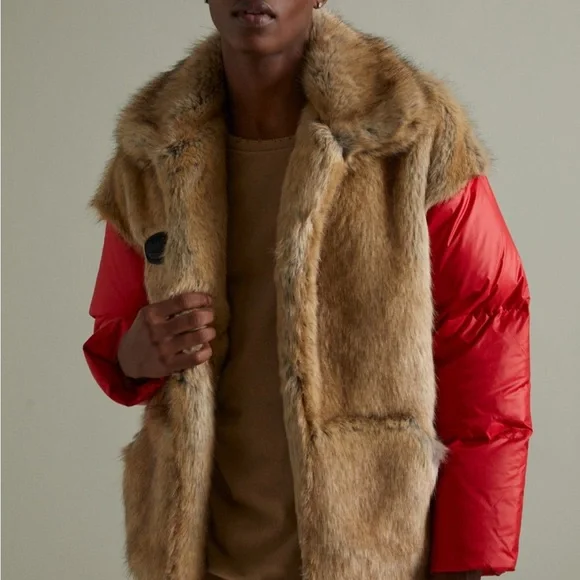 AlphaStyle Red, Blue, White and Golden with Faux Fur Goose Down Jacket Brand New - Picture 12 of 14